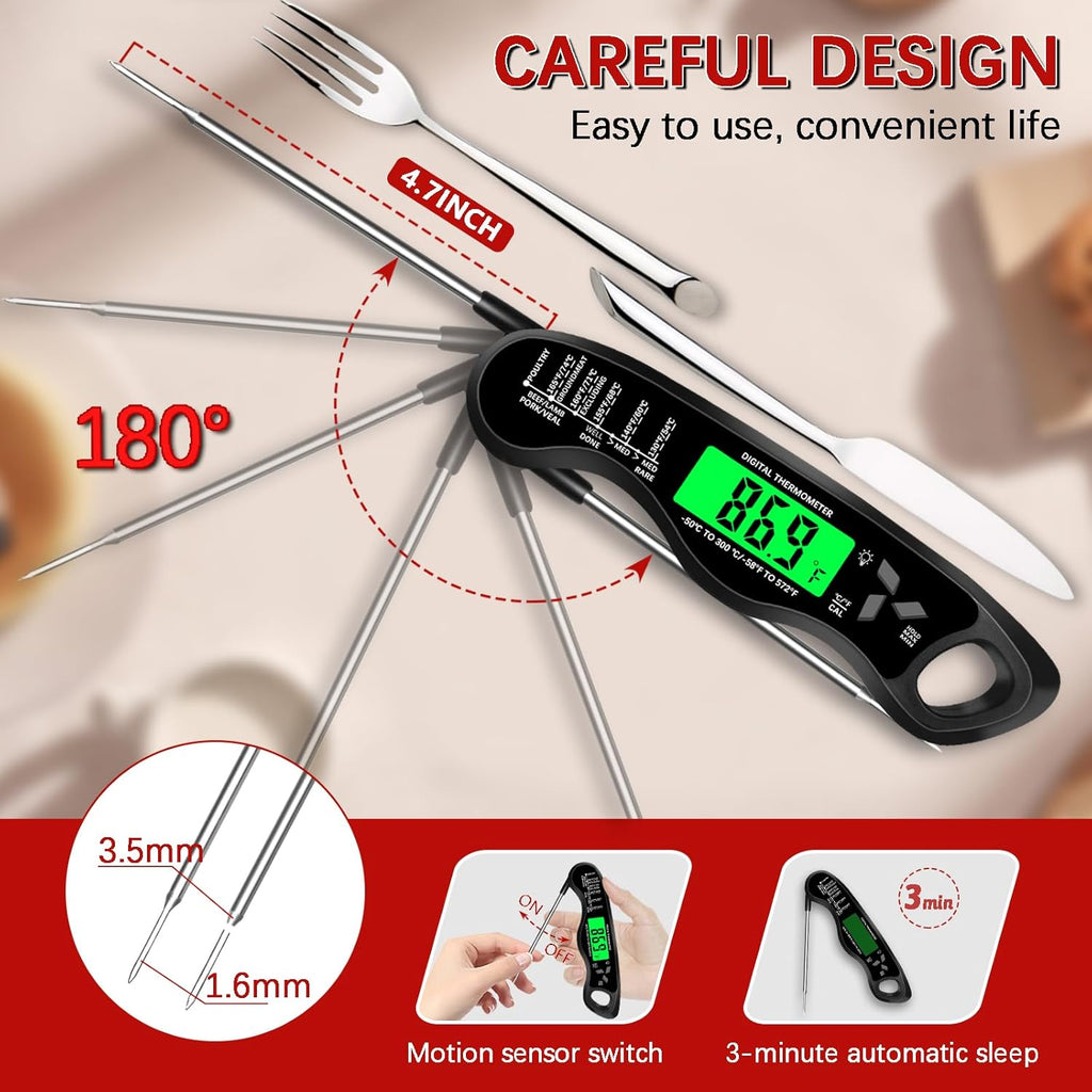 Meat Thermometer Digital，IP67 Waterproof Cooking Thermometer with Backlight