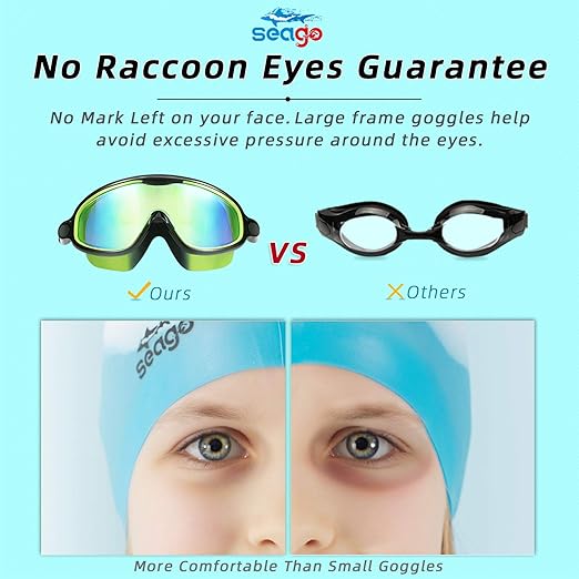 Seago Swim Goggles 2 Pack Anti-Fog Anti-UV Wide View Swimming Goggles for