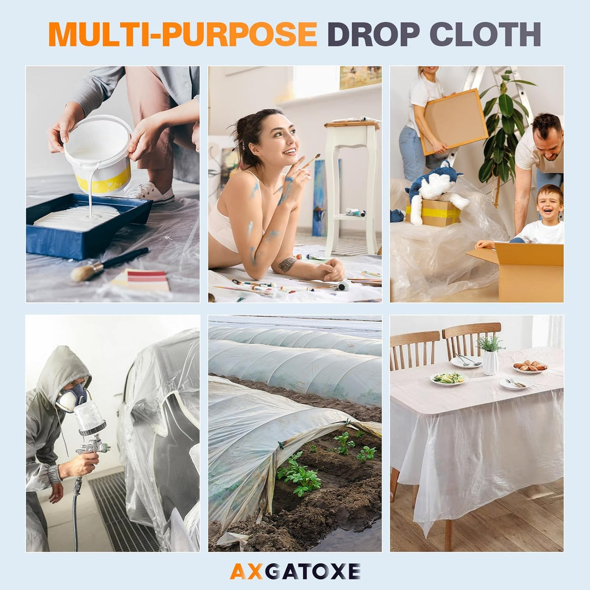 12 x 9 Ft Plastic Drop Cloths (6-Pack) - Disposable Painter's Sheeting &