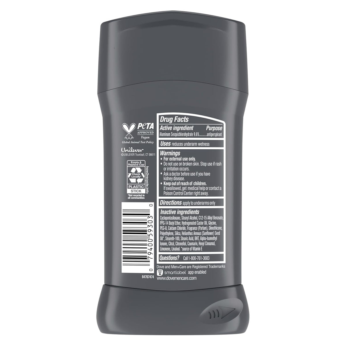 Dove Men+Care Deodorant Stick 4 Count Stain Defense Clean for Men, Anti-white