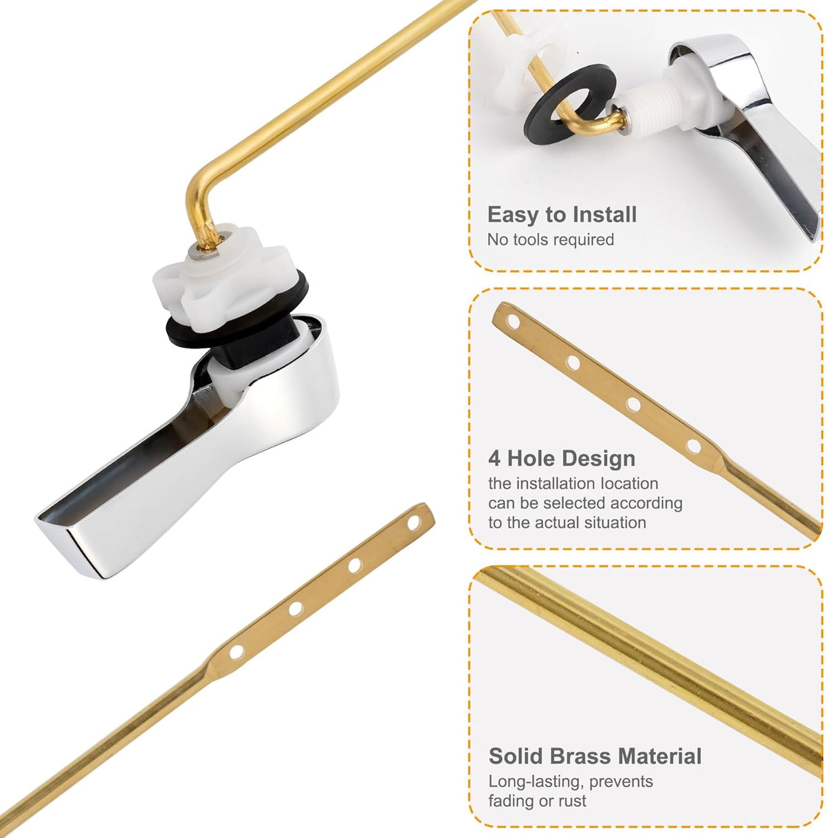 Hibbent Universal Metal Front Mount Toilet Handle Replacement Kit, Brass