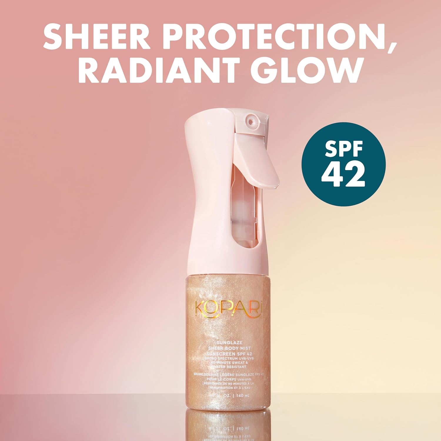 Kopari Rose Gold Sunglaze Sheer Body Mist Sunscreen SPF 42, Infused with