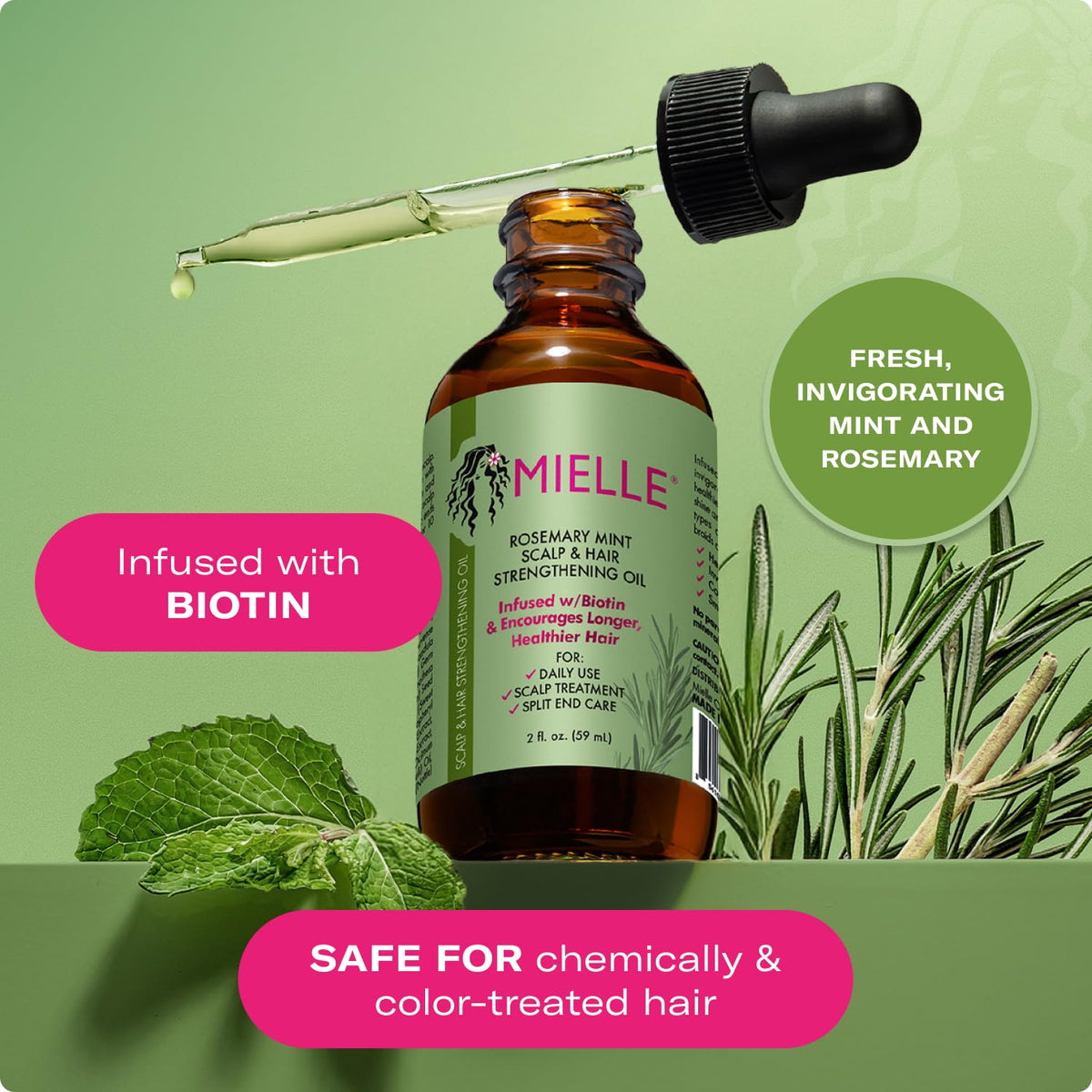 Mielle Organics Rosemary & Mint Hair Oil - Strengthening Biotin Oil Infused