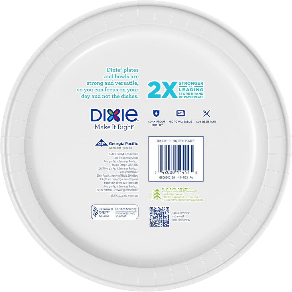 Dixie Large Paper Plates, 10 Inch, 150 Count, 2X Stronger*, Microwave-Safe