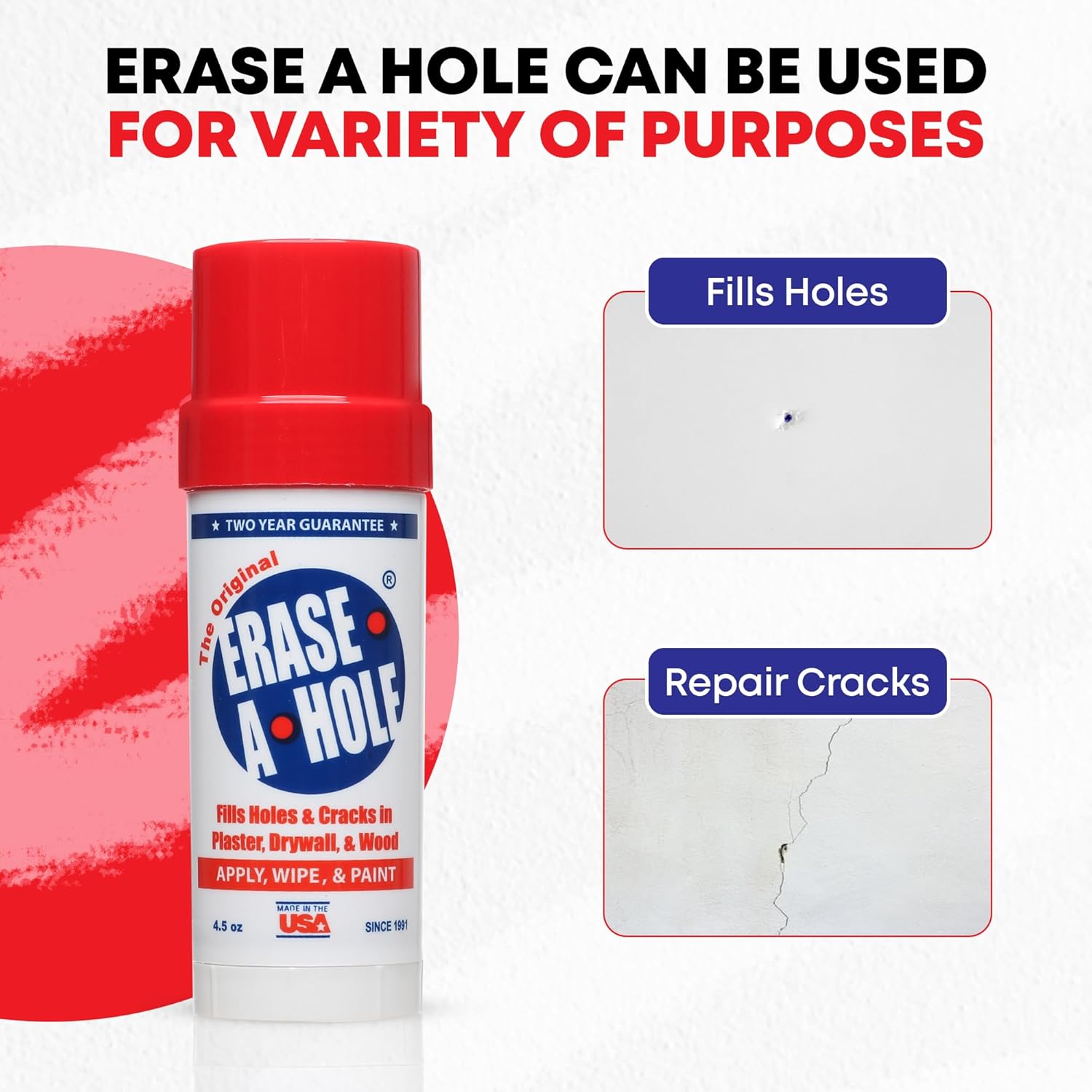 Erase-A-Hole Wall Repair Stick – Quick-Dry Nail & Screw Hole Filler for