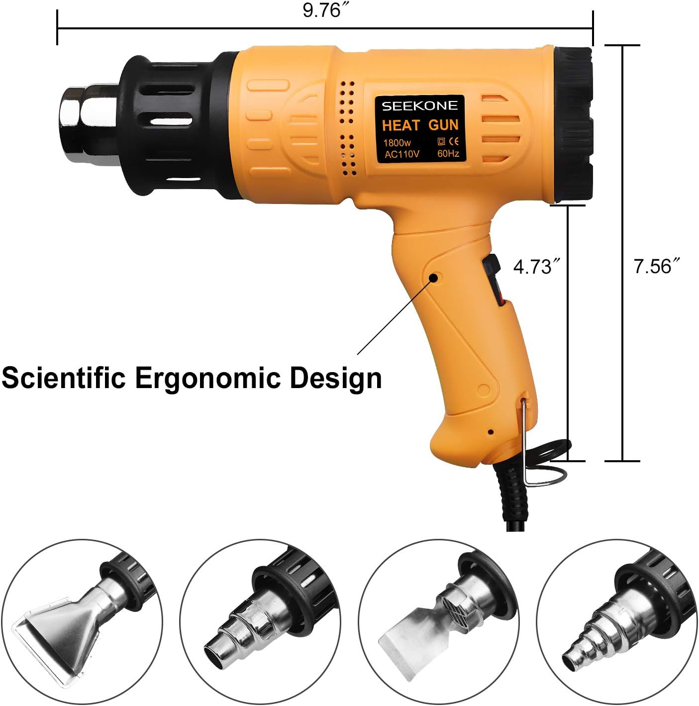 SEEKONE Heat Gun 1800W 122℉-1202℉（50℃- 650℃）Fast Heating Heavy Duty Hot Air