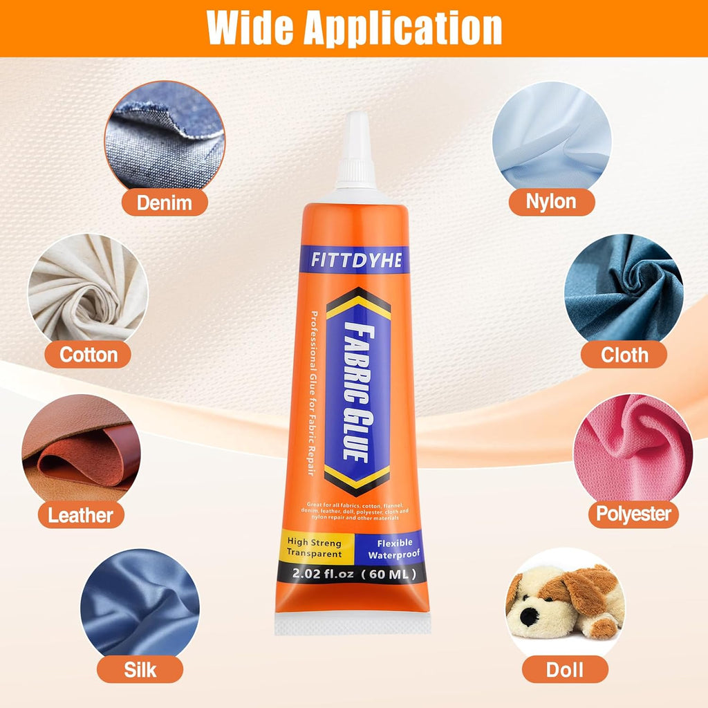 FITTDYHE Fabric Glue Permanent, 60 ML Washable Clear Clothing Glue, Super