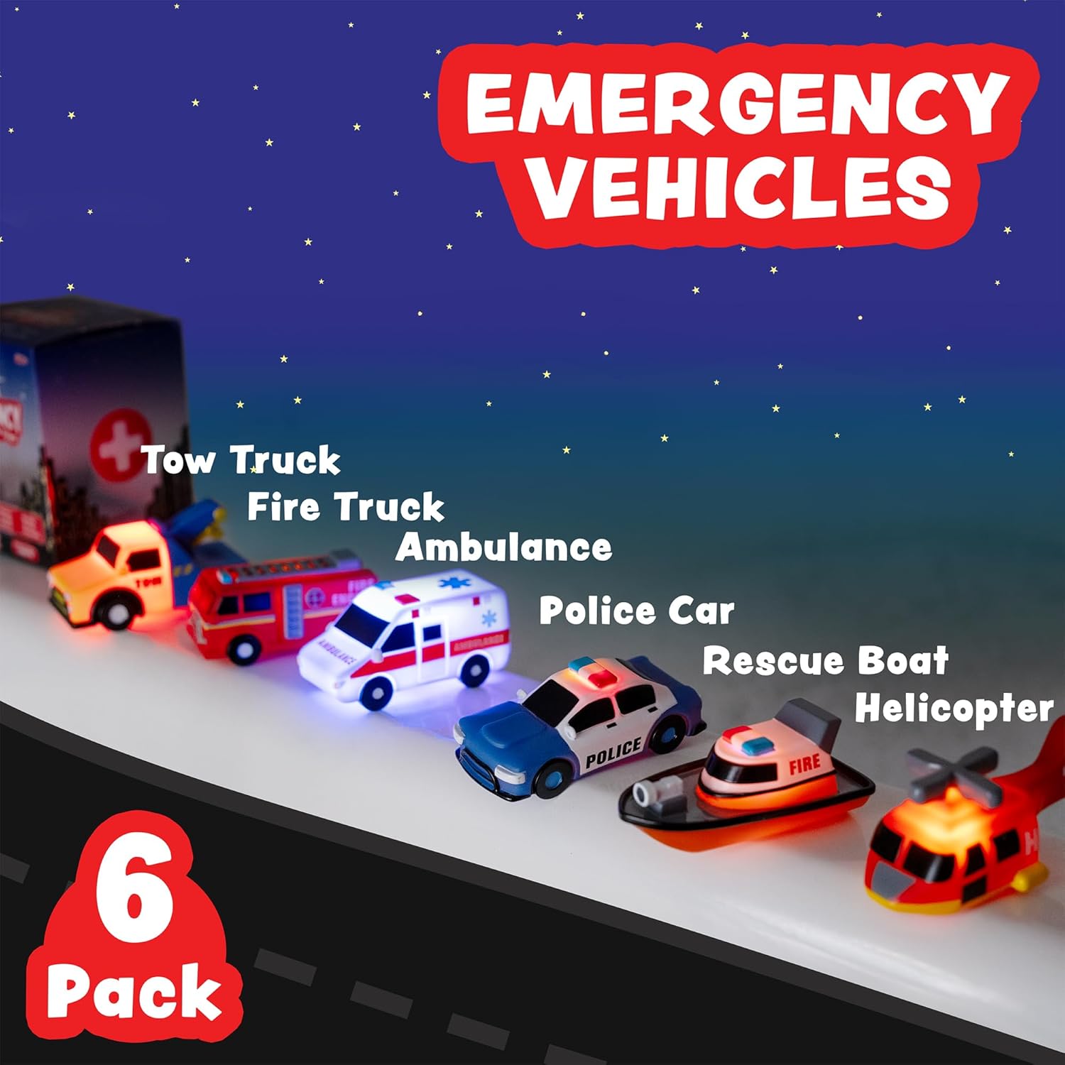 Tub Works® Emergency™ Cars Light Up Bath Toys, 6 Pack