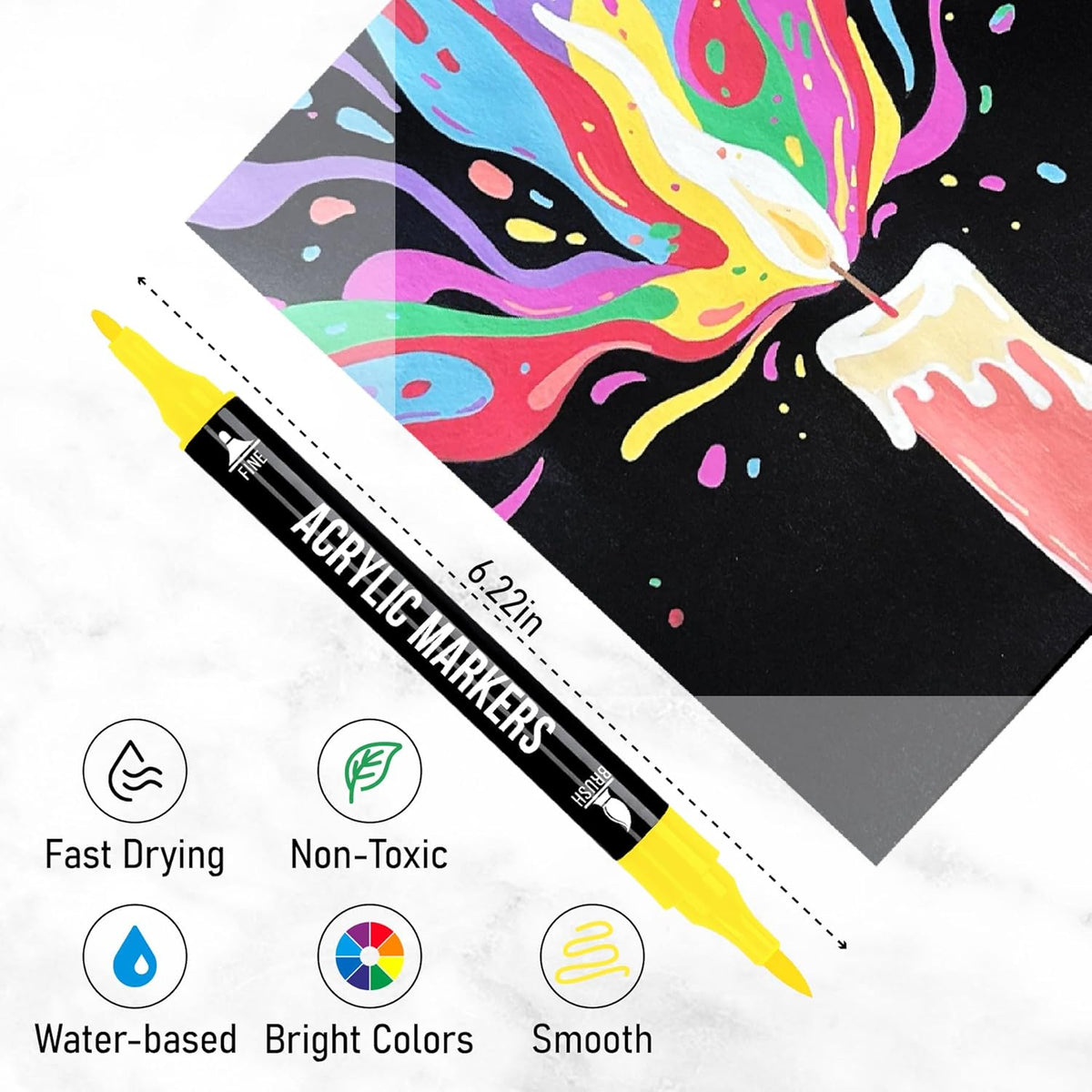 Pagather 72 Colors Acrylic Paint Markers, Dual Tip with Fine Tip and Brush