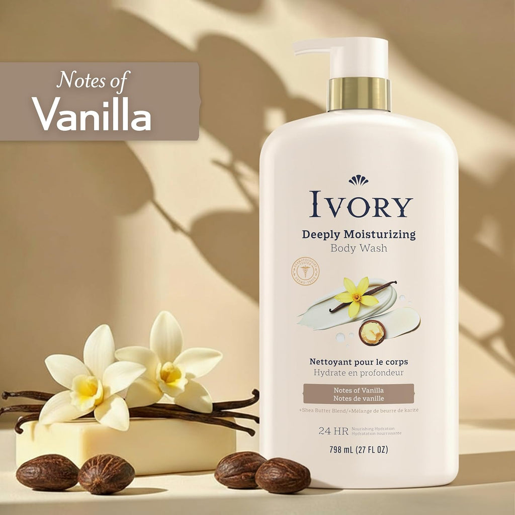Ivory Body Wash, Deeply Moisturizing, 24hr Nourishing Hydration, Soothes