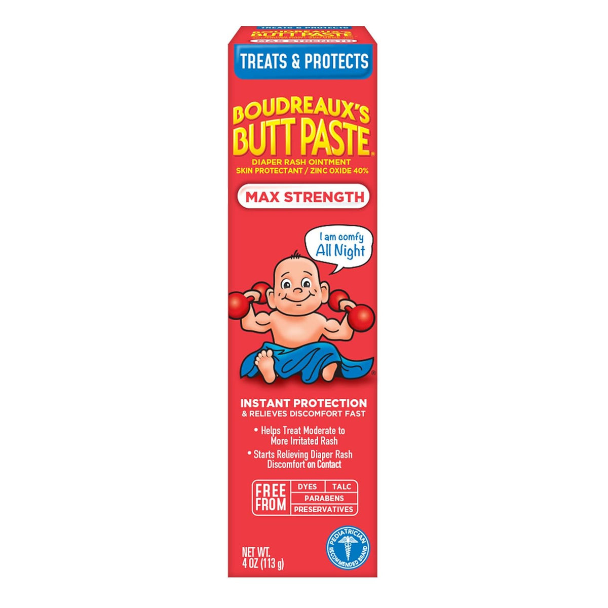Boudreaux’s Butt Paste Max Strength Diaper Rash Cream for Baby, Ointment With