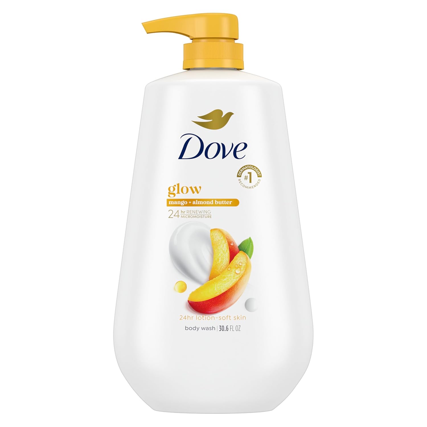 Dove Body Wash with Pump Glow Mango & Almond Butter For 24hr Lotion-Soft Skin