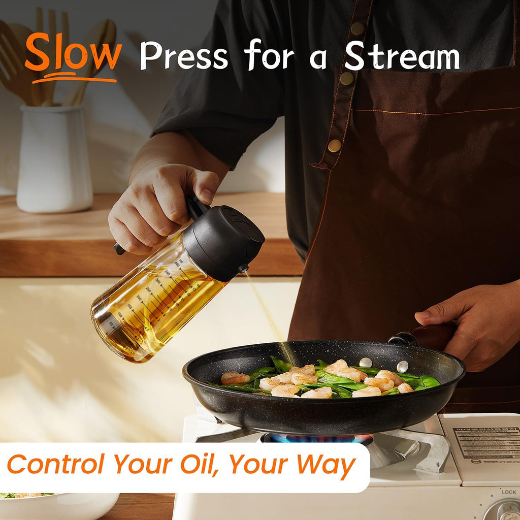 TrendPlain 16oz/470ml Glass Olive Oil Sprayer for Cooking – 2 in 1 Olive Oil
