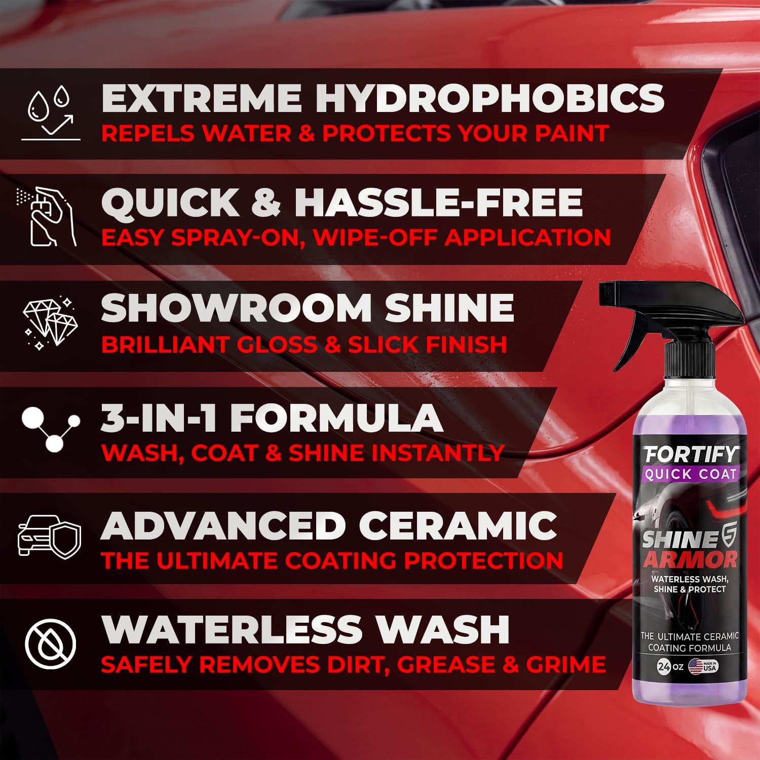 Car Wax Spray and Ceramic Coating for Cars - 3 in 1 Waterless Car Wash and