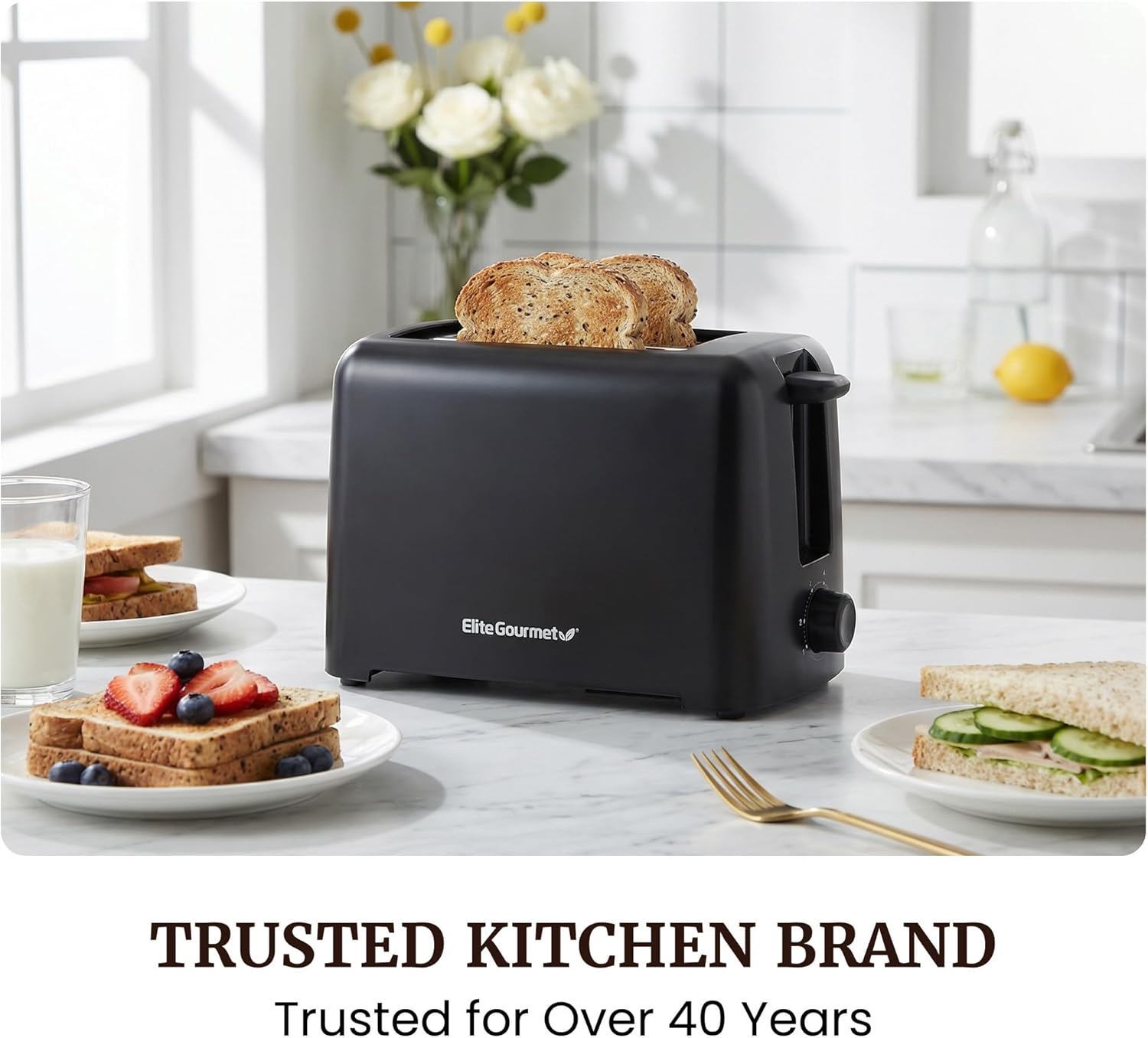 Elite Gourmet 2-Slice Cool Touch Toaster – 6 Browning Levels, Extra Wide