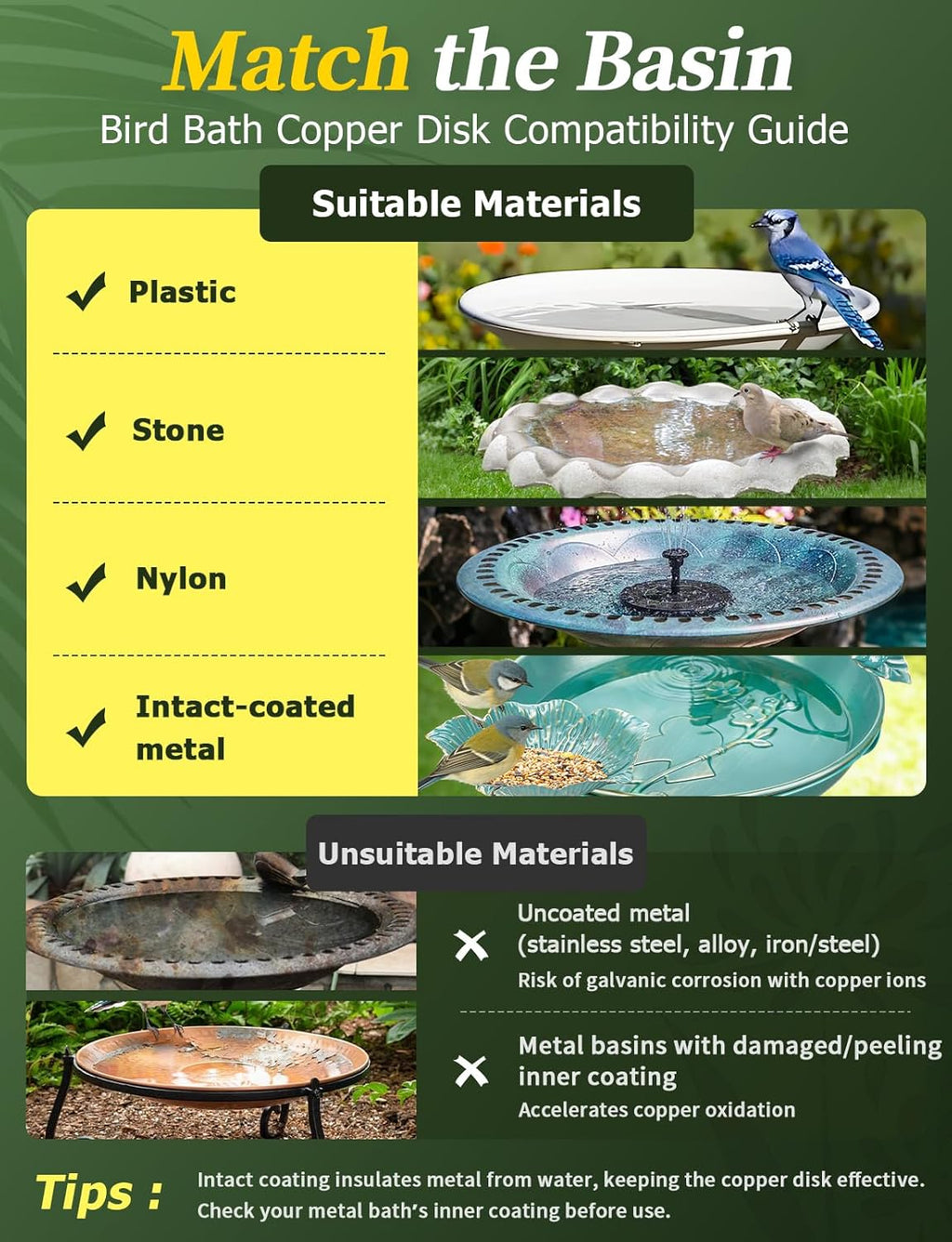 Mellbree Bird Bath Copper Disk, 0.6mm Reinforced 99.99% Pure Copper Cleaning