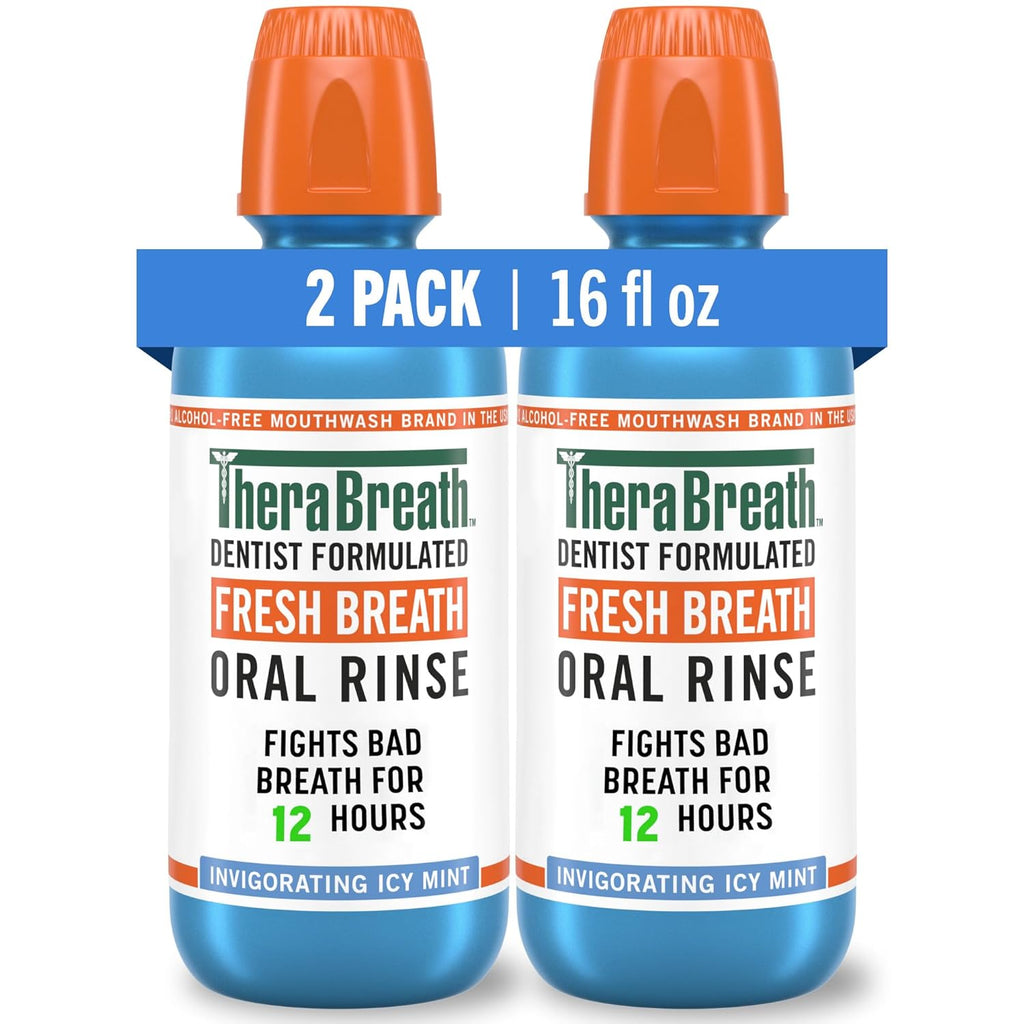 TheraBreath Fresh Breath Mouthwash, Icy Mint Flavor, Alcohol-Free, 16 Fl Oz