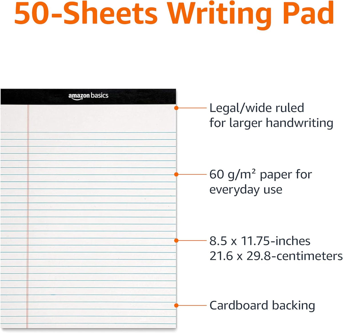 Amazon Basics Wide Ruled Lined Writing Note Pads for Office Supplies, 8.5" x