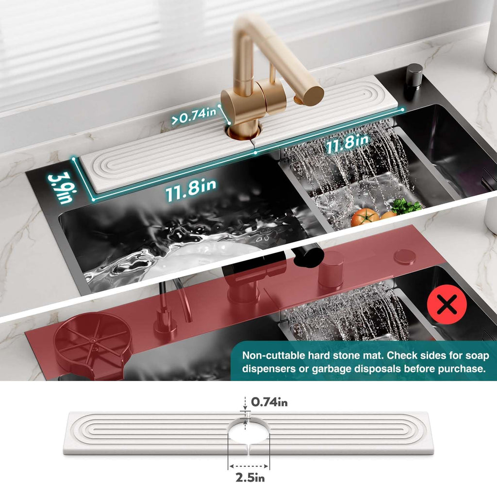 Eormoe Faucet Mat for Kitchen Sink – Diatomite Stone Drying Mat & Sink