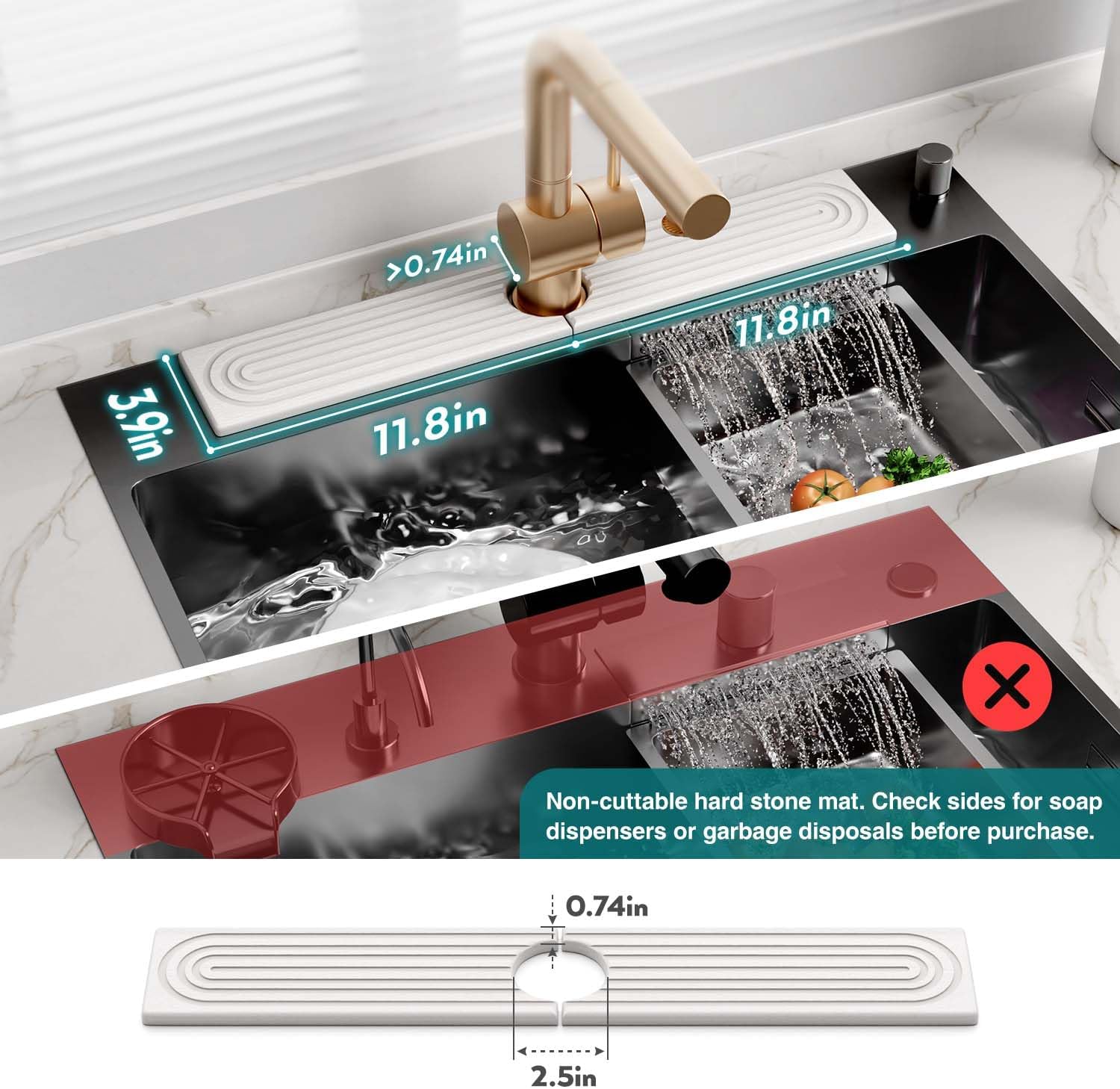 Eormoe Faucet Mat for Kitchen Sink – Diatomite Stone Drying Mat & Sink