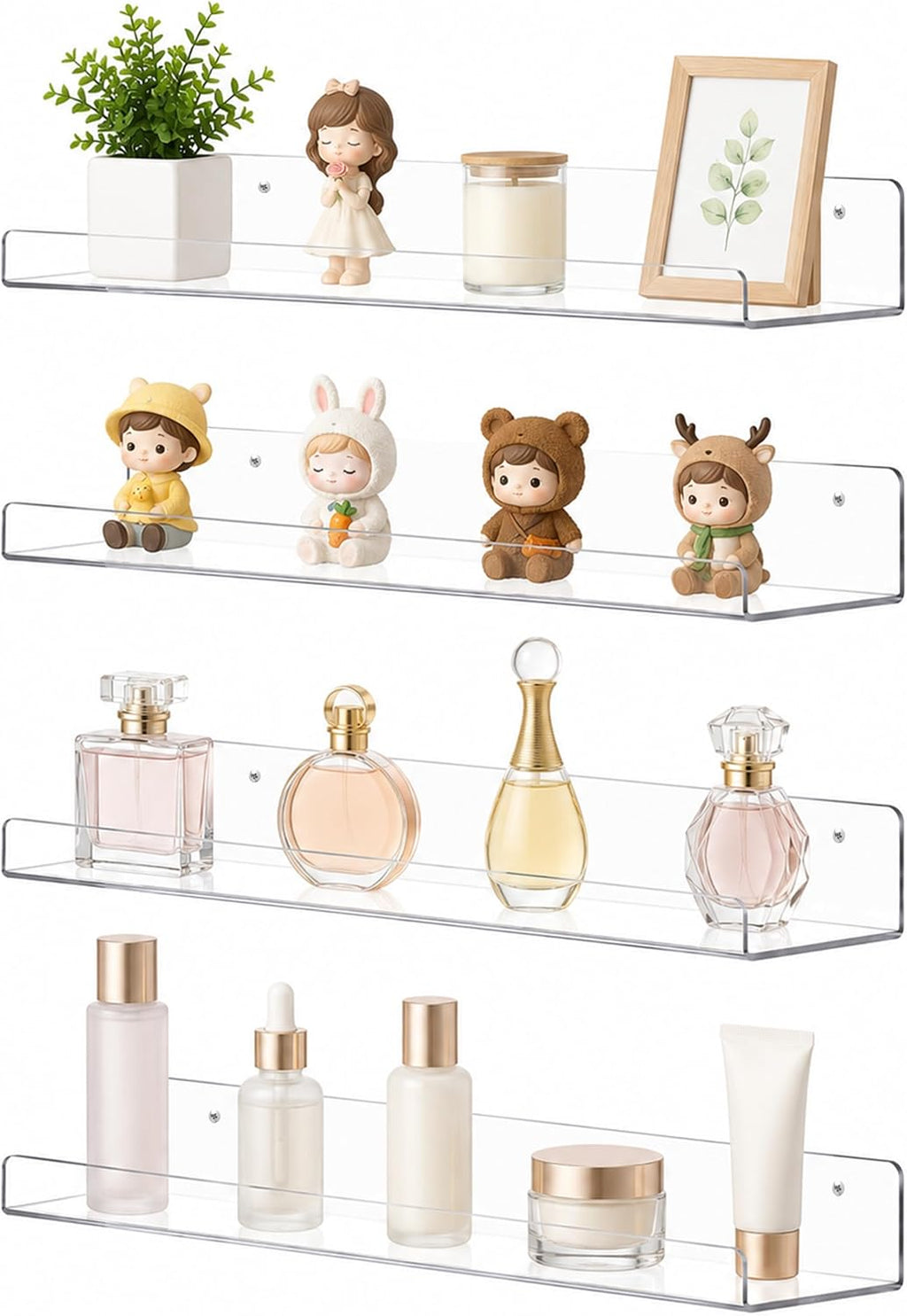 upsimples 4 Pcs 15" Acrylic Shelves for Wall Storage and Organizer, Clear