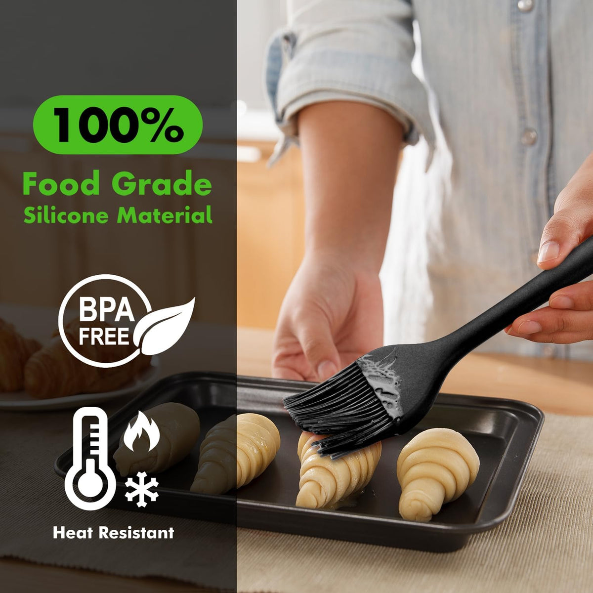 HOTEC 600℉ Heat Resistasnt Basting Brushes, BPA Free Silicone Pastry Brush