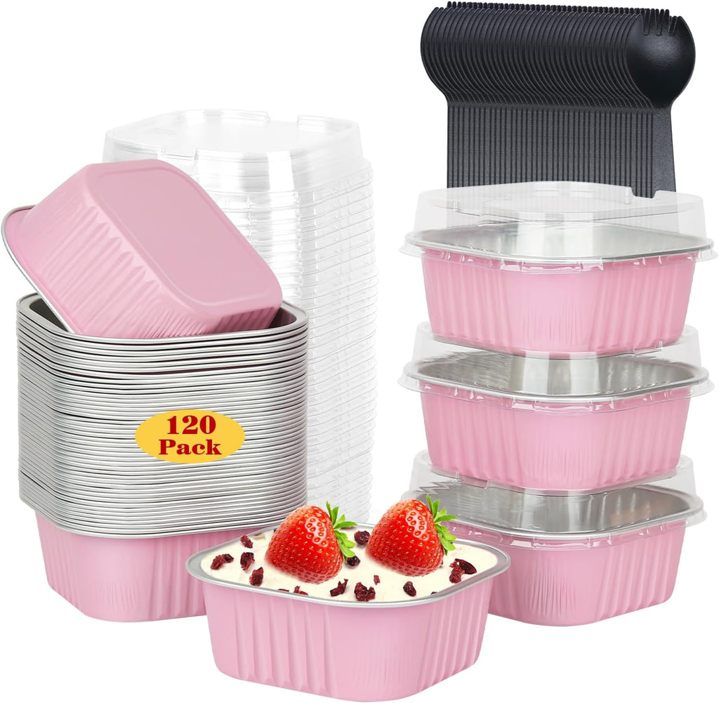 LNYZQUS 120 Pack 10oz Mini Cake Pans with Lids and Spoons for Bake Sales
