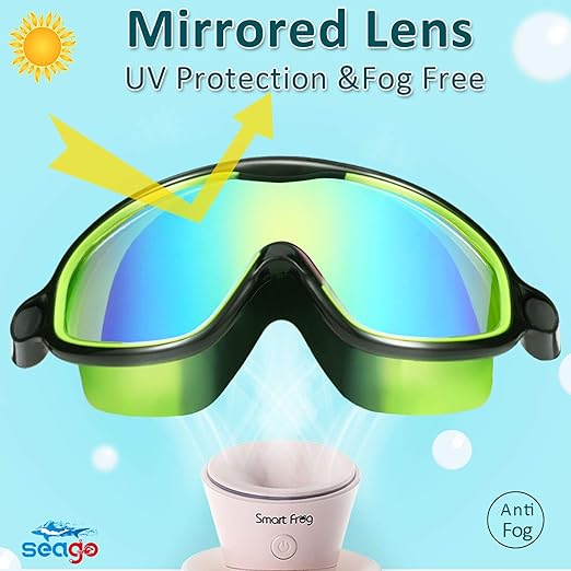 Seago Swim Goggles 2 Pack Anti-Fog Anti-UV Wide View Swimming Goggles for