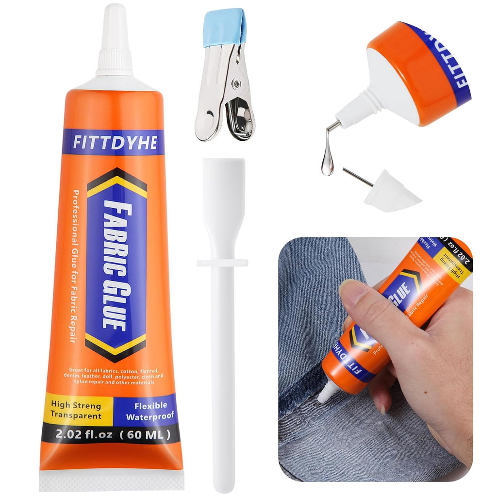 FITTDYHE Fabric Glue Permanent, 60 ML Washable Clear Clothing Glue, Super