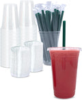 Cappatua 20 oz Clear Plastic Cups with Lids and STRAWS