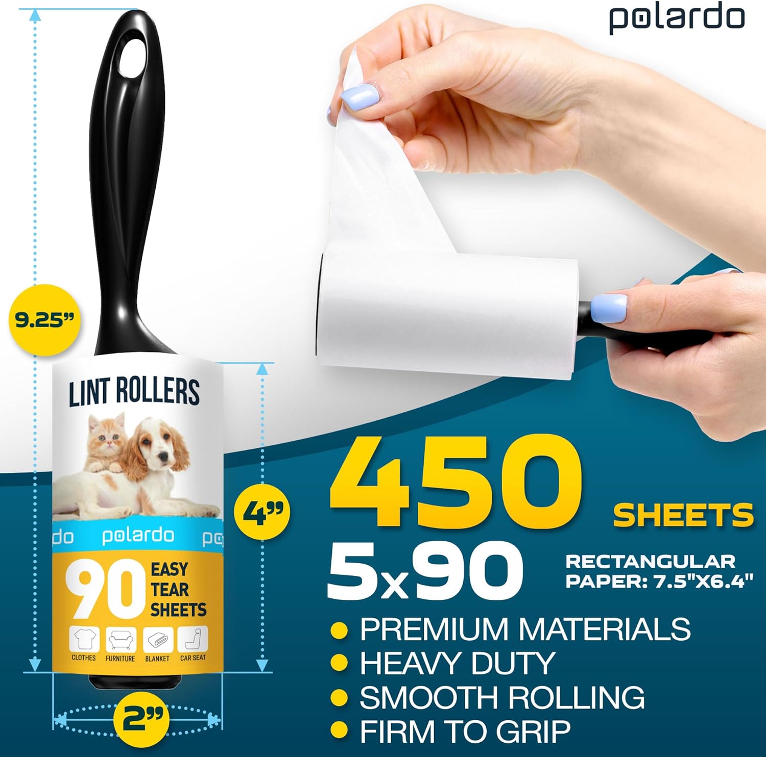 Lint Rollers for Pet Hair, White, Sticky Remover for Couch, Clothes