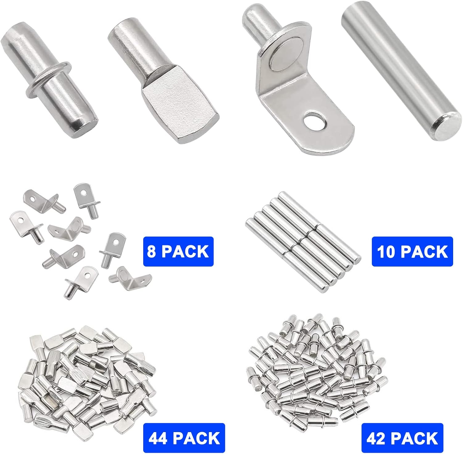 104Pcs Shelf Pins Kit,4 Styles Nickel Plated Shelf Support Pegs,Bookshelf