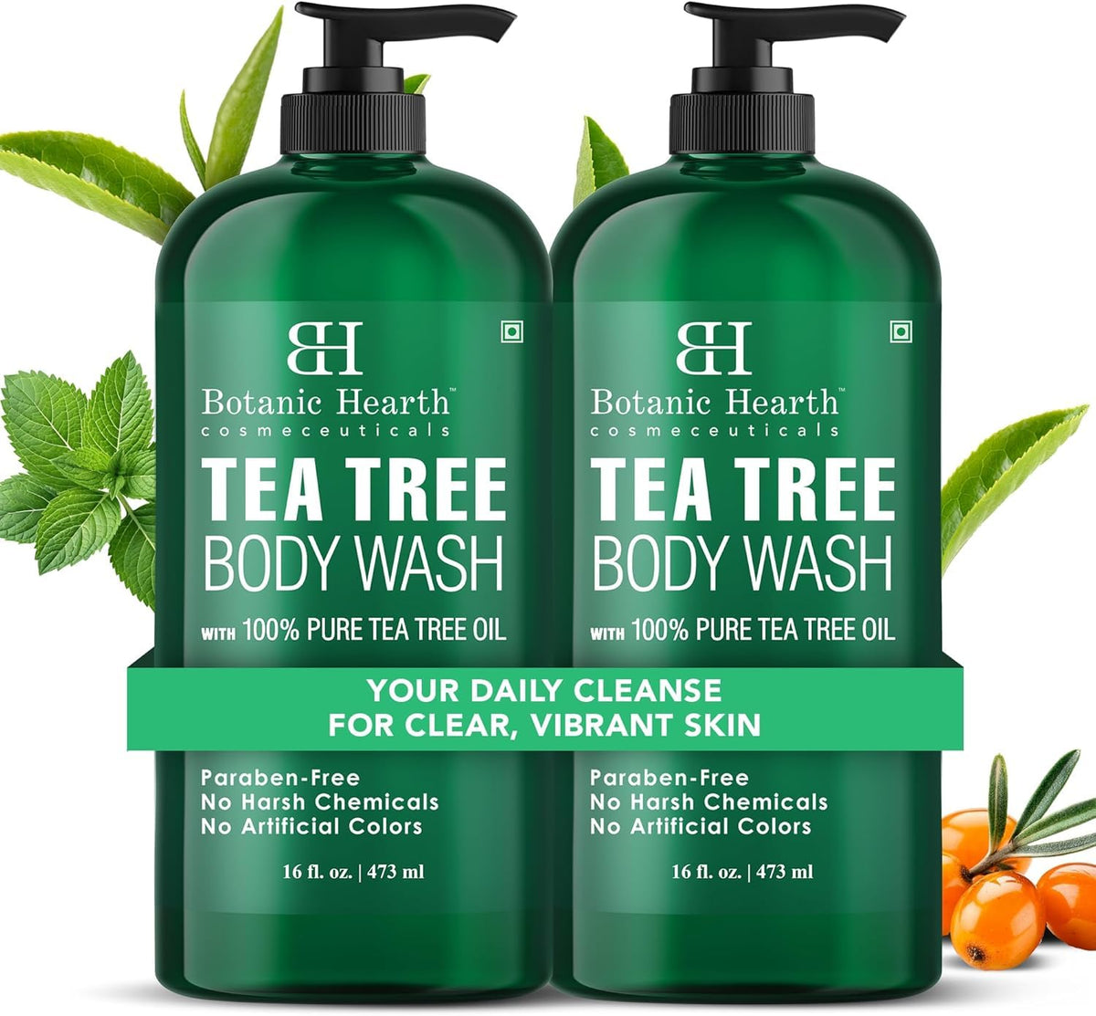 Botanic Hearth Tea Tree Body Wash 16 fl oz (2 Pack) Natural Antifungal & Odor