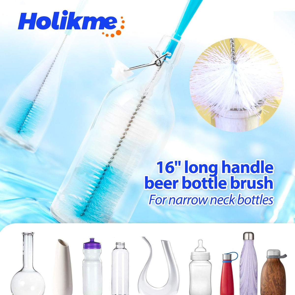 Holikme Bottle Brush Tube Cleaning Lab Set with Long Handle, Cup Cleaner for