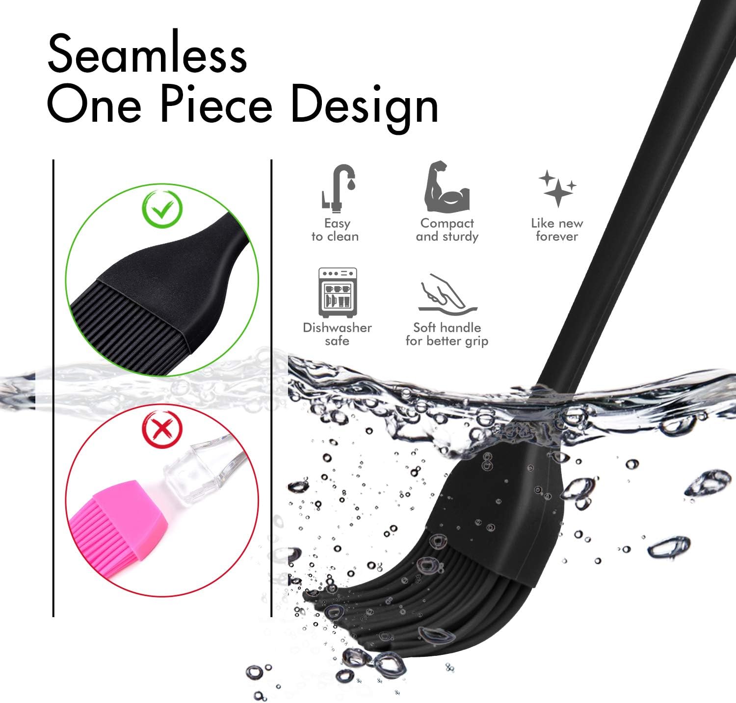 HOTEC 600℉ Heat Resistasnt Basting Brushes, BPA Free Silicone Pastry Brush