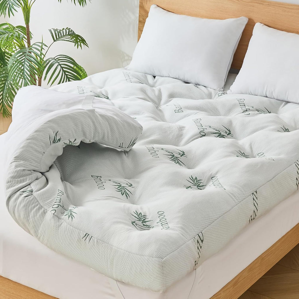 WhatsBedding 4 inch Bamboo Memory Foam Mattress Topper for Back Pain Relief Queen Size
