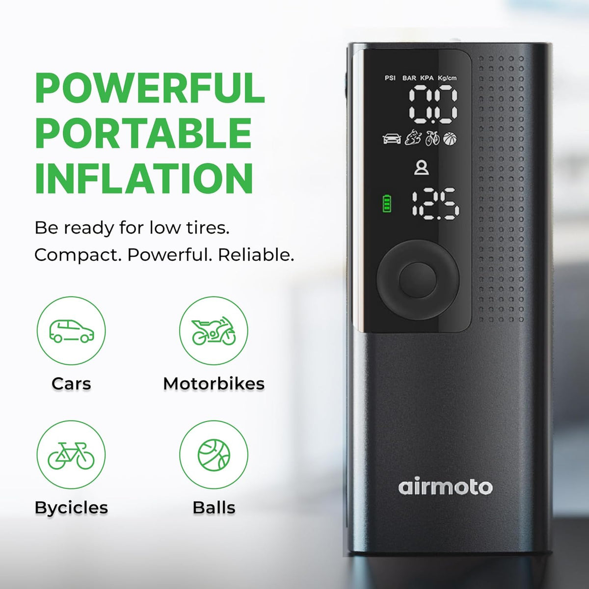 Airmoto Tire Inflator Portable Air Compressor - Air Pump For Car Tires with