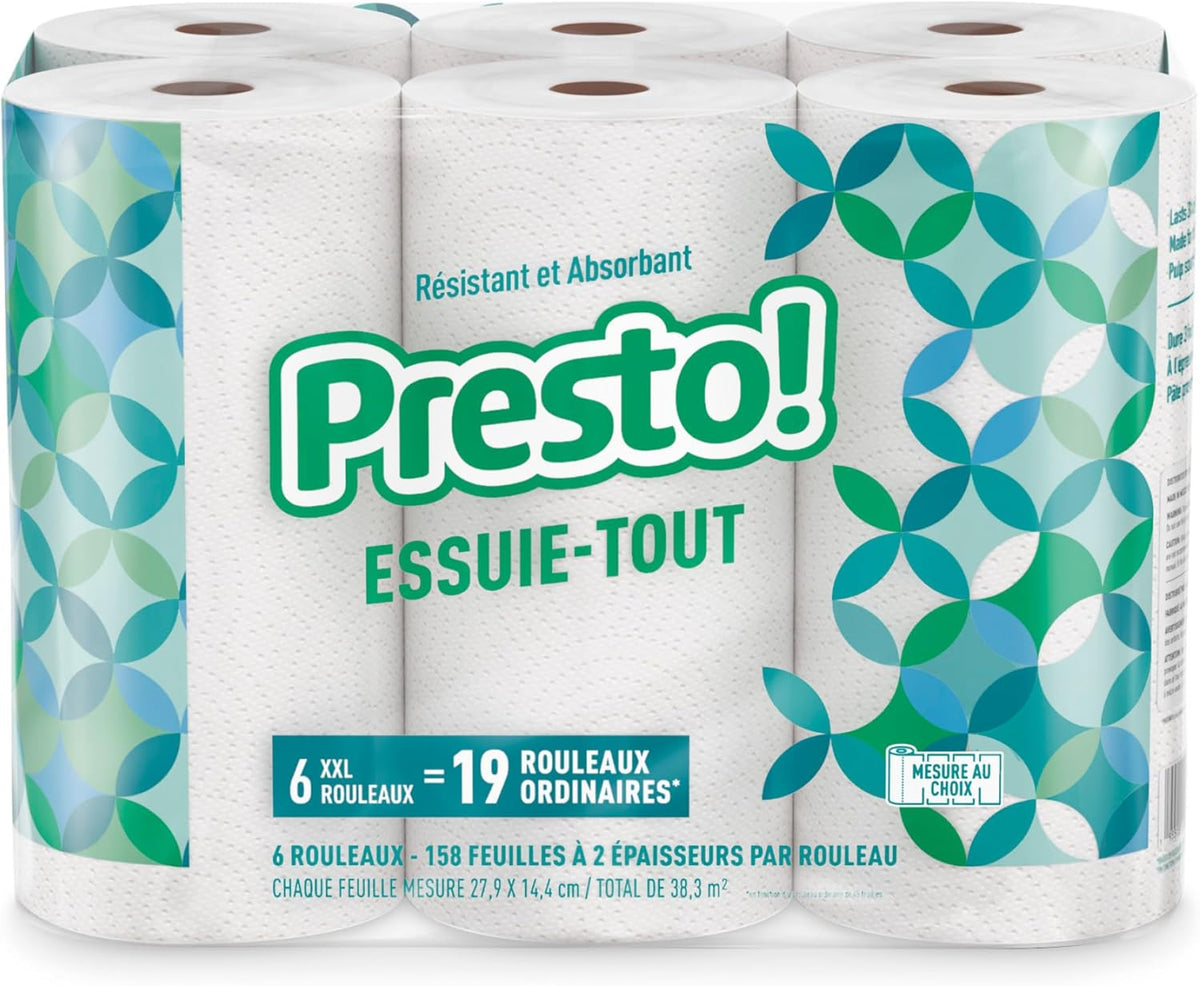 Amazon Brand - Presto! Ultra-Strong Premium Paper Towels, 158 Sheet Huge roll