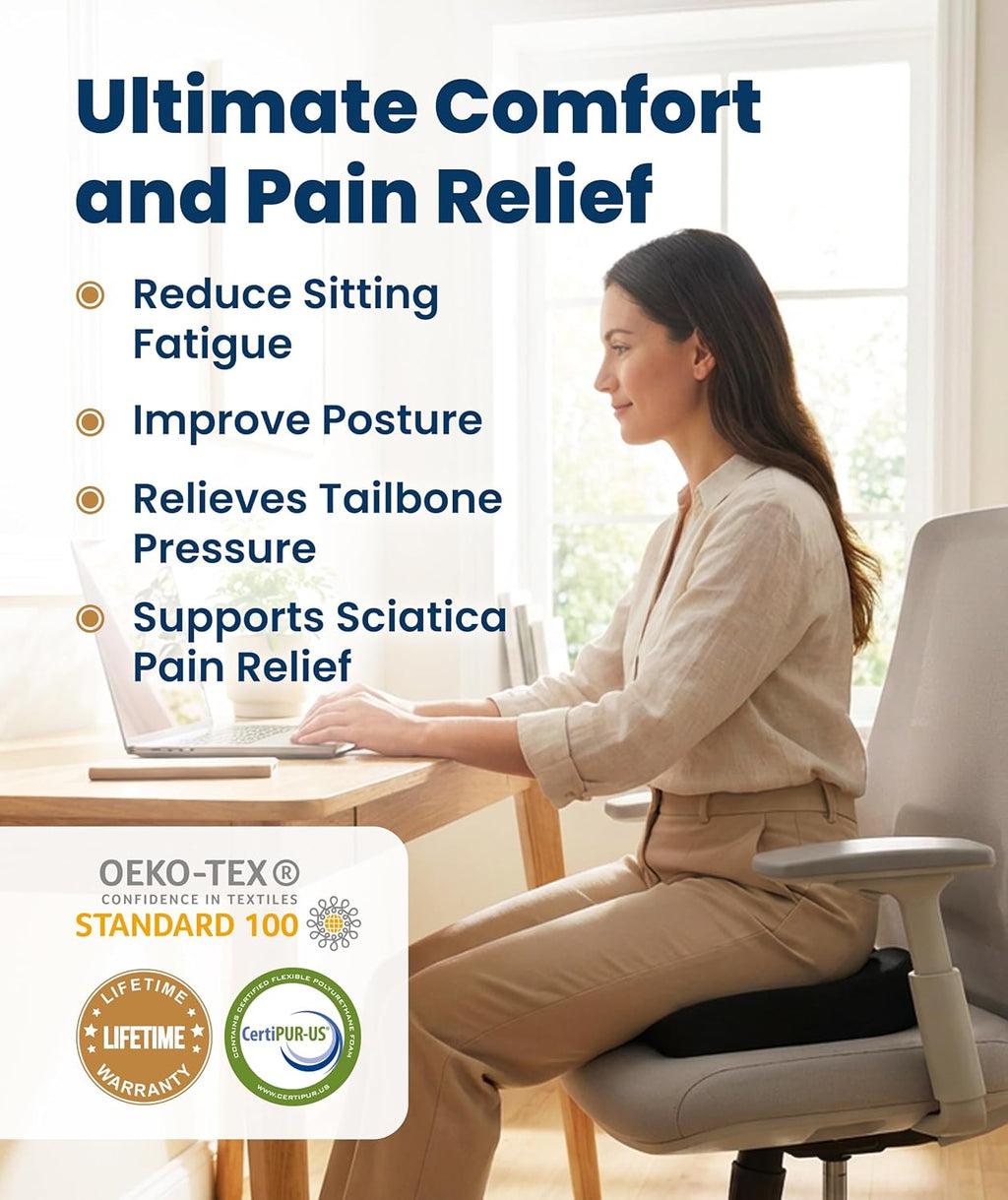 Everlasting Comfort Doctor Recommended Memory Foam Seat Cushion for Office