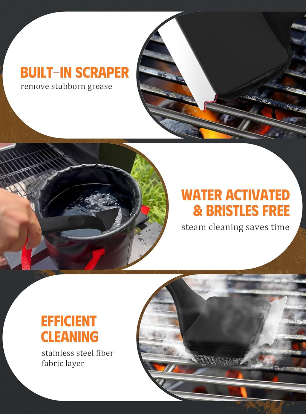 MEKER Grill Brush Bristle Free, Grill Cleaner Brush with 5 BBQ Replacement