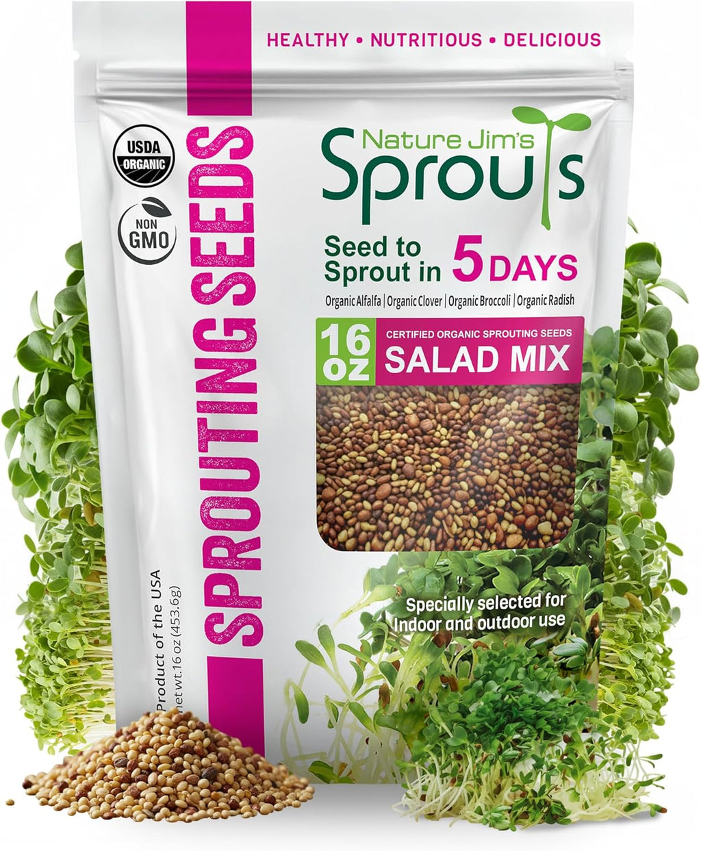 Nature Jim’s Sprouts Organic Salad Mix – Non-GMO Microgreen Seeds, Perfect