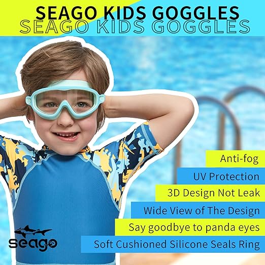 Seago Swim Goggles 2 Pack Anti-Fog Anti-UV Wide View Swimming Goggles for