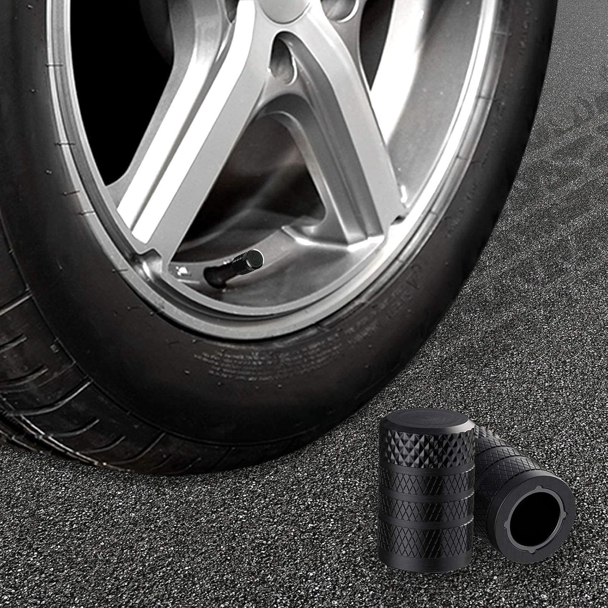 CKAuto Tire Valve Stem Caps, Black, 4 pcs/Pack, Anodized Aluminum Tire Valve