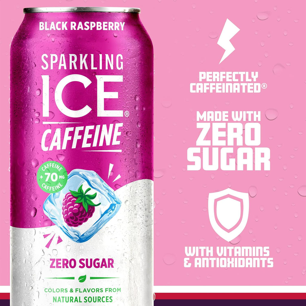 Sparkling Ice Caffeine Black Raspberry Sparkling Water with Caffeine, Zero