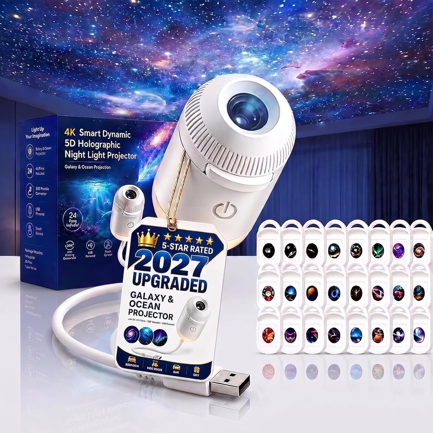 Galaxy Projector, Ocean Projector, 5D Holographic Night Light Projector, Plug