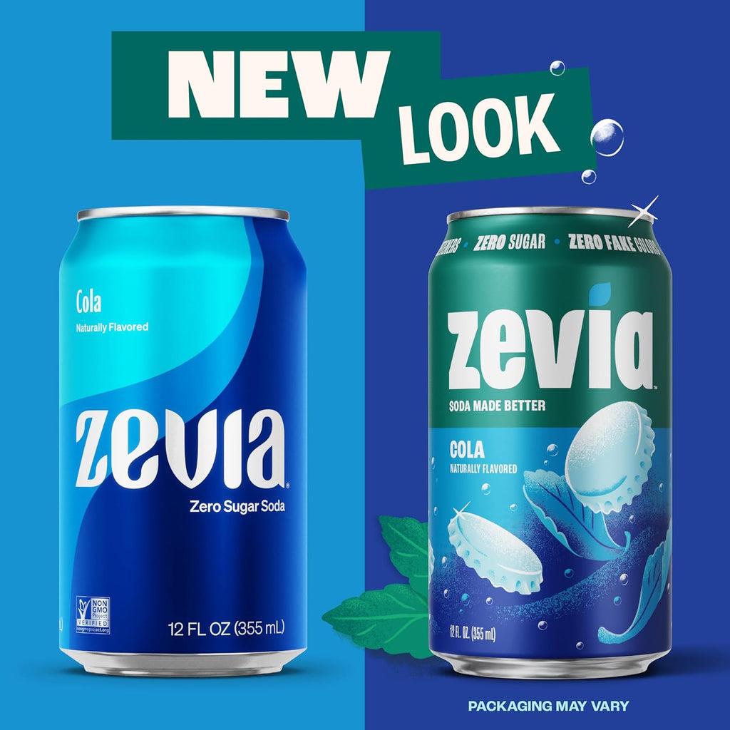Zevia Zero Sugar Soda, Cola, 12 oz Cans (24-Pack) – Naturally Sweetened, Zero