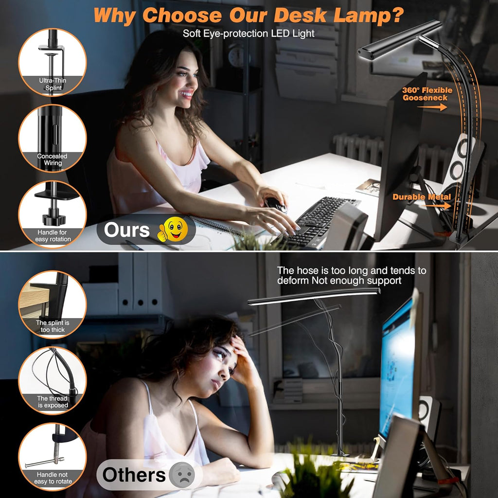 Airlonv LED Desk Lamp for Office Home, Eye-Caring Desk Light with Stepless