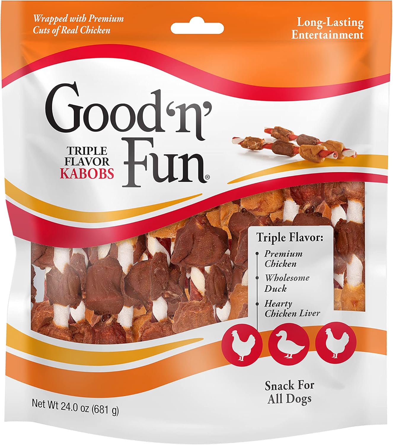 Good ‘n’ Fun Triple Flavor Kabobs Chews for All Dogs, 24 Ounces, Treat Your