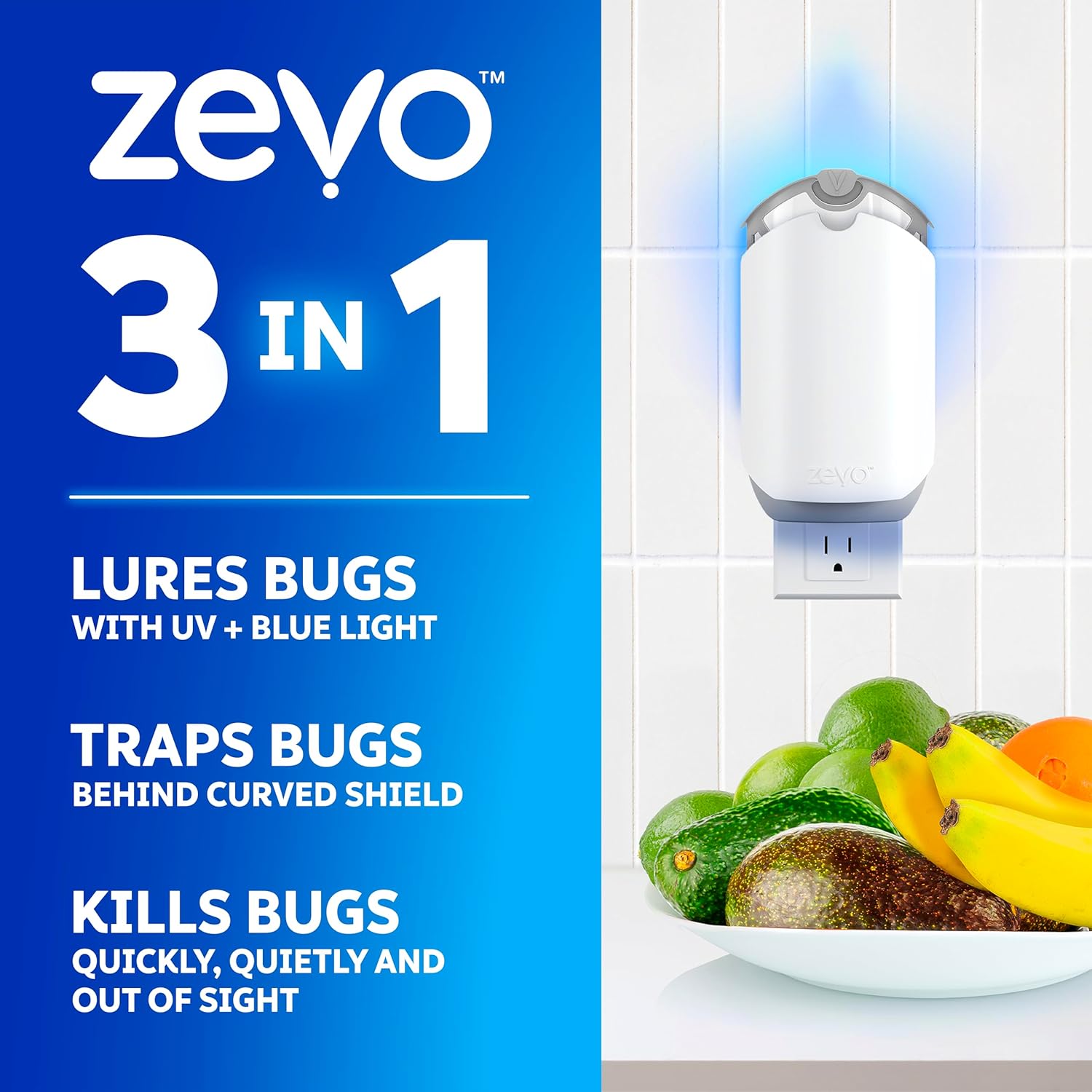 Zevo Flying Insect Trap & 3 Refill Cartridges - Plug in Fly Trap & Indoor Bug
