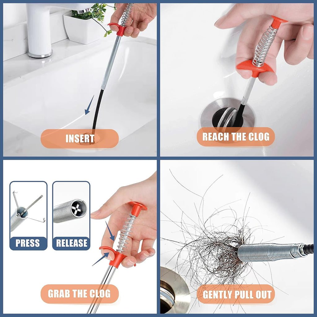 35.5inch Drain Clog Remover(1pcs), 25inch Drain Snake Hair Remover(6pcs) ＆
